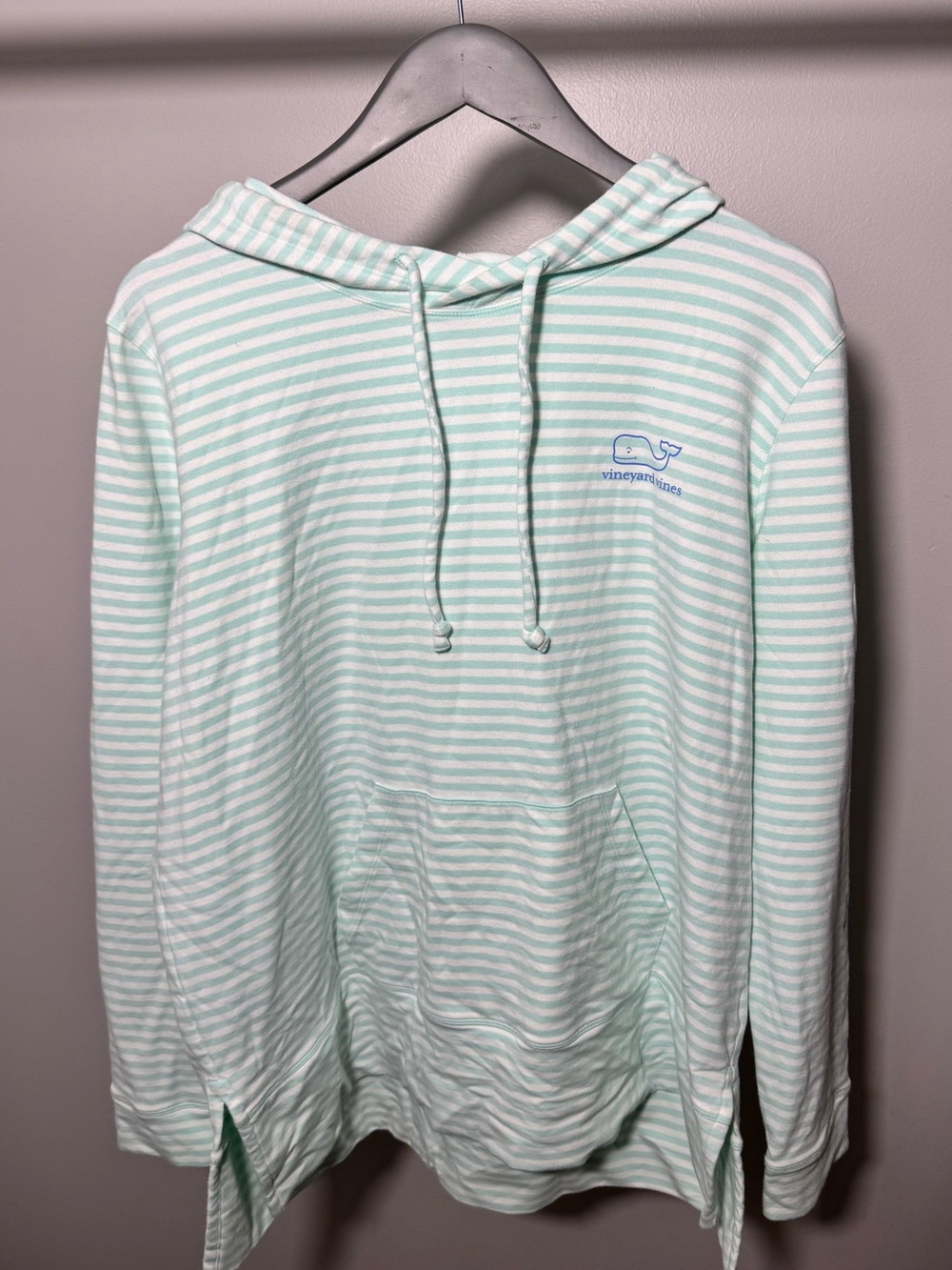 Vineyard Vines Women's Striped Whale Terry Hoodie Mint Green XL
